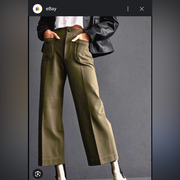 Anthropologie Green Leather Pleather Wide Leg Cropped Pants - Picture 8 of 8